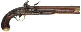 Kentucky Pistol,
.50 caliber 9-1/4" barrel,
small Siler flintlock, engraved brass, curly maple, 
used, by J. Kirklin